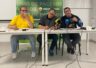 Néstor Serra, Joan Guitart i Ramon Comes durant la roda de premsa del 13 de maig a Lleida (Segrià)