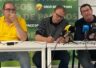 Néstor Serra, Joan Guitart i Ramon Comes durant la roda de premsa del 13 de maig a Lleida (Segrià)