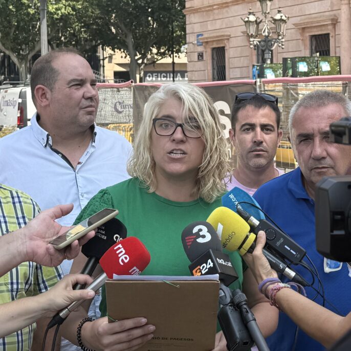 La responsable de Temporers i Conveni del Camp d'Unió de Pagesos, Carol Aixut, atenent els mitjans.